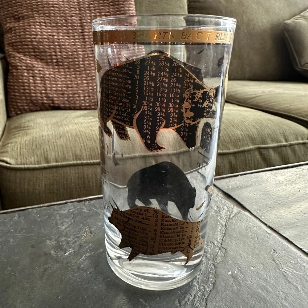 Hammacher Schlemmer Stock Market Bull and Bear Highball Glass Set of Two Vintage
